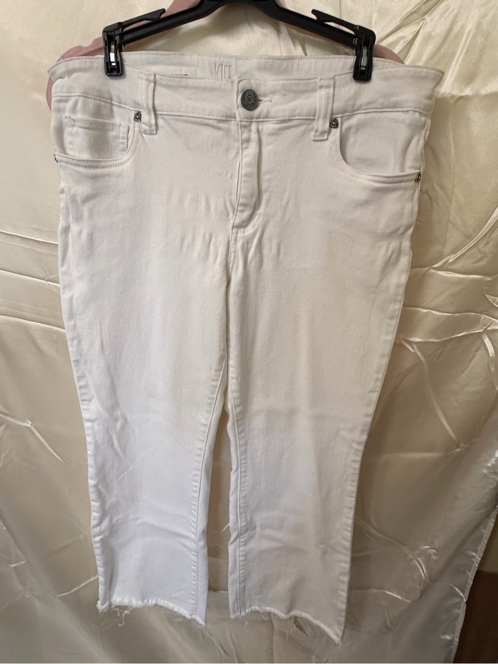 KUT From The Kloth Nikki Mid Rise Ankle Flare Jeans Womens 14 White Raw Hem
